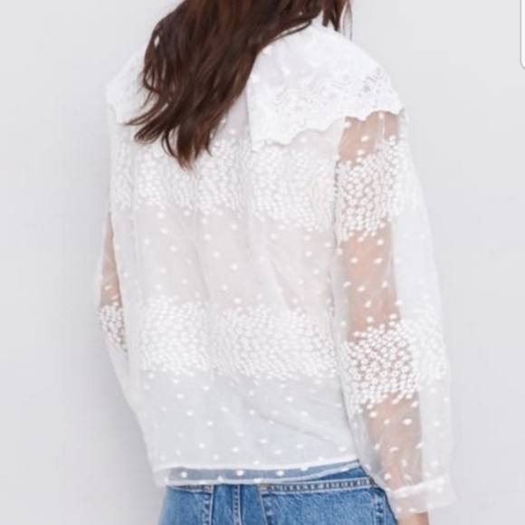 🦋 Bloggers Favorite 🦋 NWT Zara Women Ruffled Blouse Ecru - Picture 4 of 16